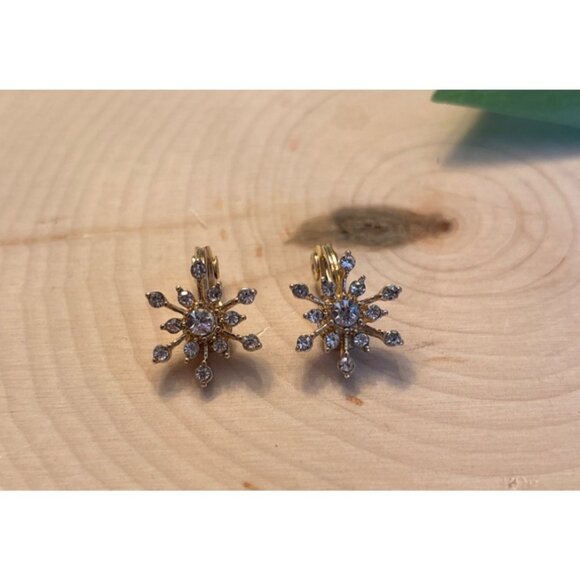 Napier Gold-Tone Snowflake Clip-On Earrings With Clear Crystal Accents - Picture 3 of 10